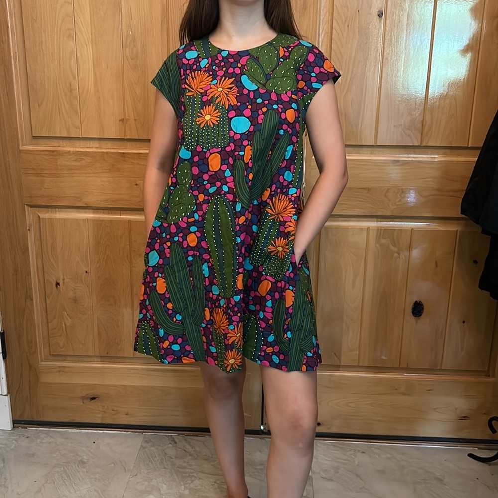 Cousin Earl NWT Multi‎ Color Cactus Print Babydoll Dress size XS